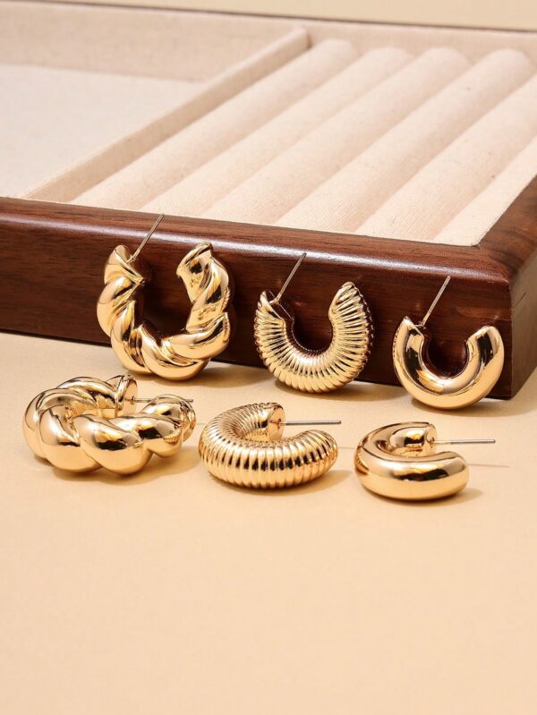 3pcs/Set Minimal Gold Twist Design Hoop Earrings