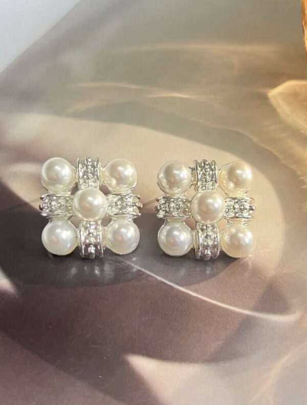 1pair Luxe Square Faux Pearl Stud Earrings - Image 2