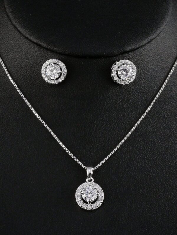 3pcs Round Cubic Zirconia Decorated Necklace & Earrings Set