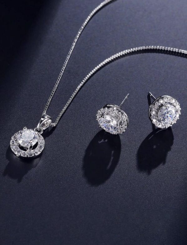 3pcs Round Cubic Zirconia Decorated Necklace & Earrings Set - Image 2