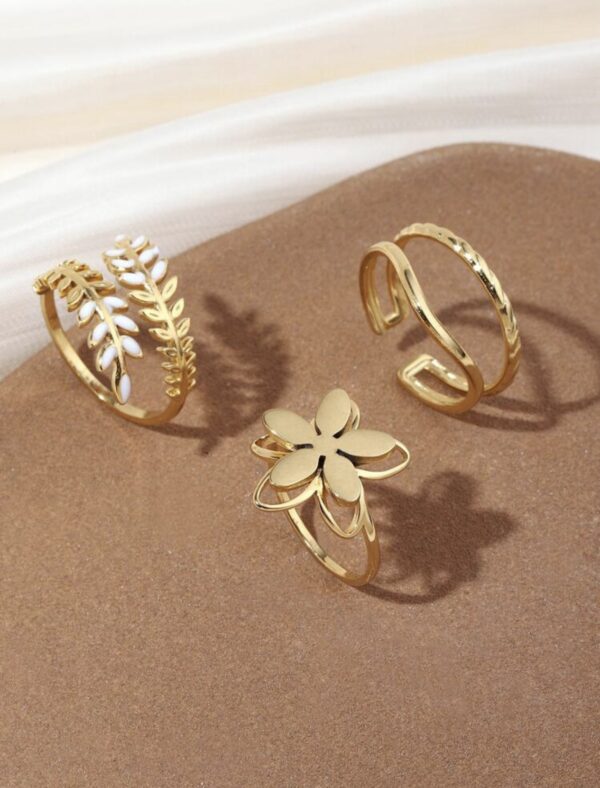 3pcs Non Tarnish Gold Color Simple Ring Set