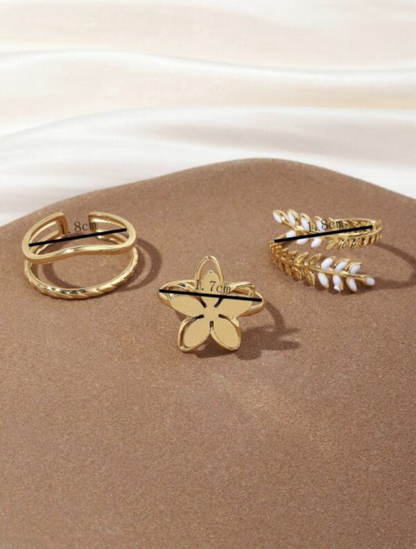 3pcs Non Tarnish Gold Color Simple Ring Set - Image 2