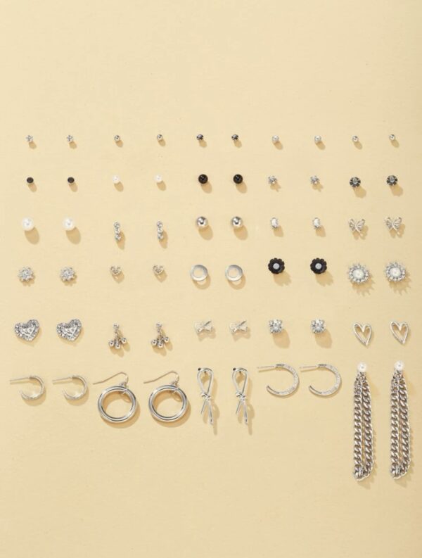 30pairs Rhinestone & Faux Pearl Decor Earrings