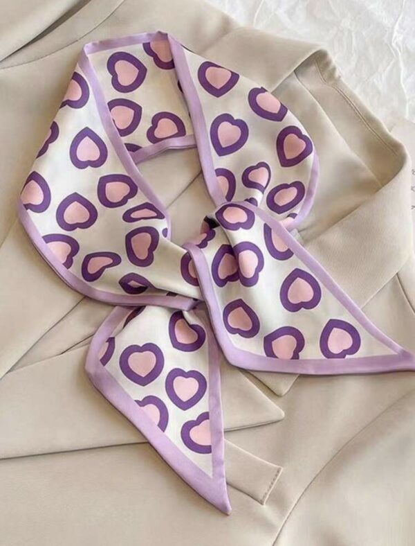 4pcs Purple Floral Plaid Love Printed Long Silk Scarves - Image 4