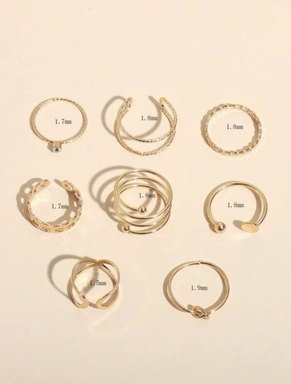 8pcs Rhinestone Detail Rings - Image 2