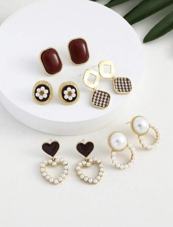 10pcs Faux Pearl Oil Drip Heart-Shaped Earrings - Image 2