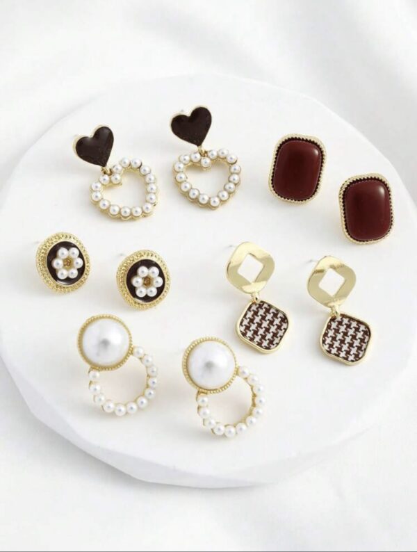 10pcs Faux Pearl Oil Drip Heart-Shaped Earrings - Image 3