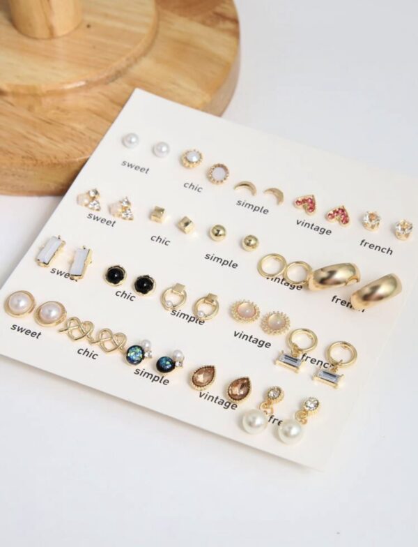 40pcs/set Fashionable Faux Pearl & Rhinestone Earrings - Image 3