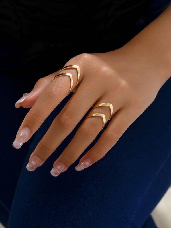 2pcs Simple Double Layered V Shape Adjustable Ring