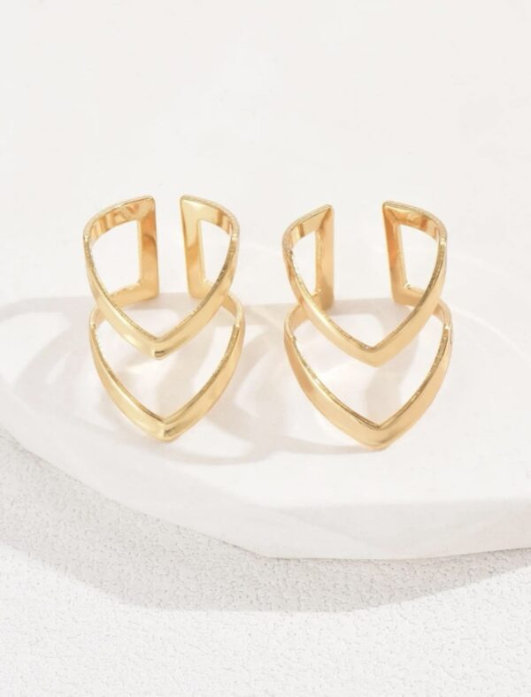 2pcs Simple Double Layered V Shape Adjustable Ring - Image 2