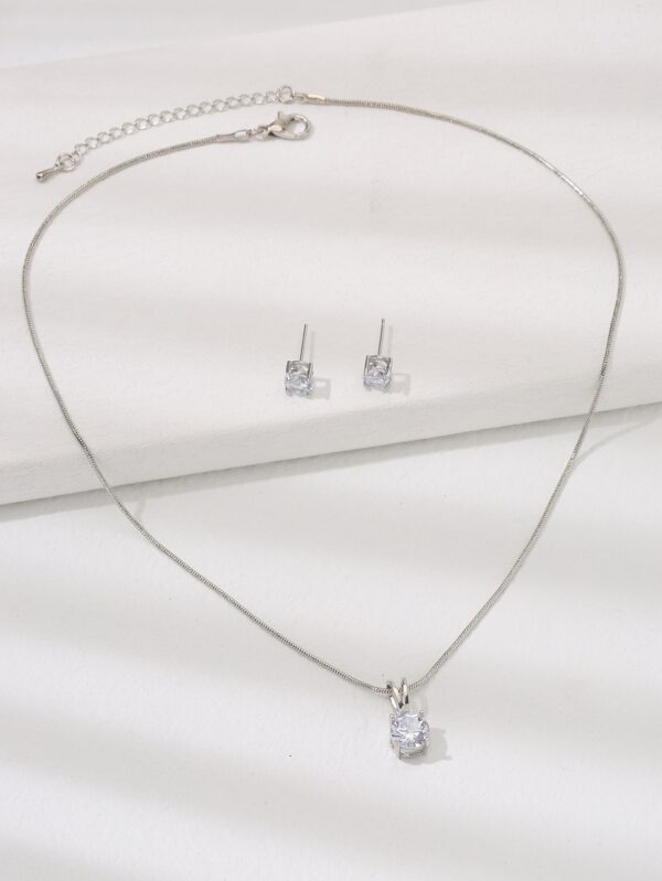 1pair Rhinestone Decor Stud and Necklace Set