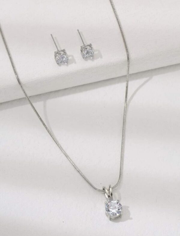 1pair Rhinestone Decor Stud and Necklace Set - Image 2