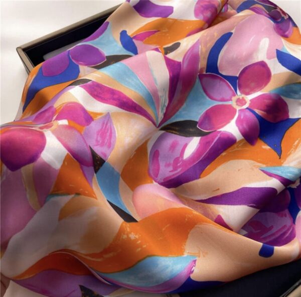 Satin Silk Floral Print Scarf - Image 3