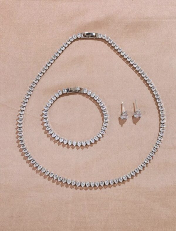 Minimal Unisex Cubic 3pcs Bracelet, Earrings & Necklace Set - Image 2