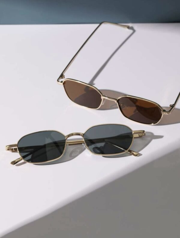 2pcs Unisex Square Metal Frame Fashionable  Sunglasses - Image 2