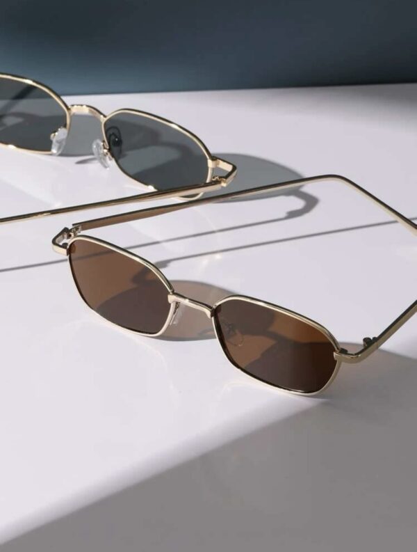 2pcs Unisex Square Metal Frame Fashionable  Sunglasses - Image 4