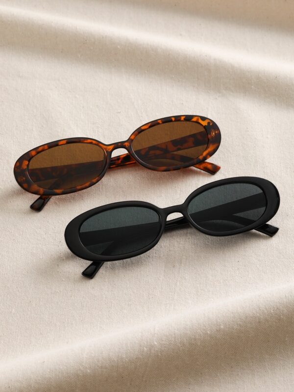 2pcs Boho Tortoiseshell/Black Oval Shaped Fashionable Sunglasses