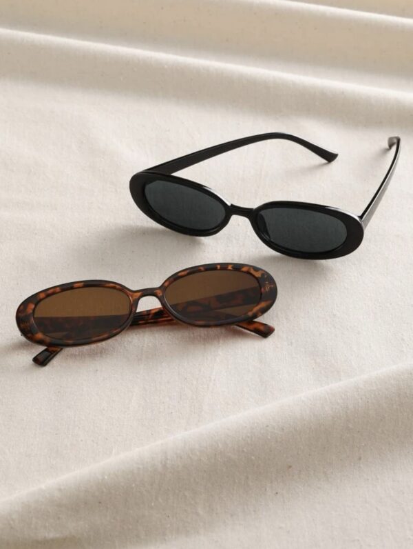 2pcs Boho Tortoiseshell/Black Oval Shaped Fashionable Sunglasses - Image 2