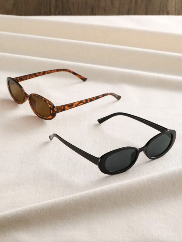 2pcs Boho Tortoiseshell/Black Oval Shaped Fashionable Sunglasses - Image 3