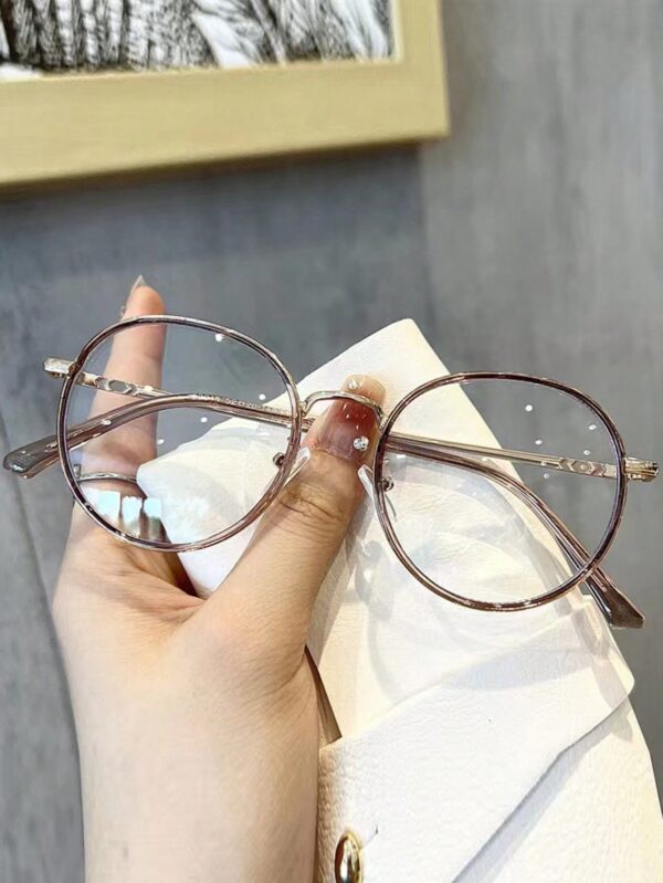 Champagne Gold Round Artistic Vintage Style Anti-Blue Light Eyeglasses - Image 3