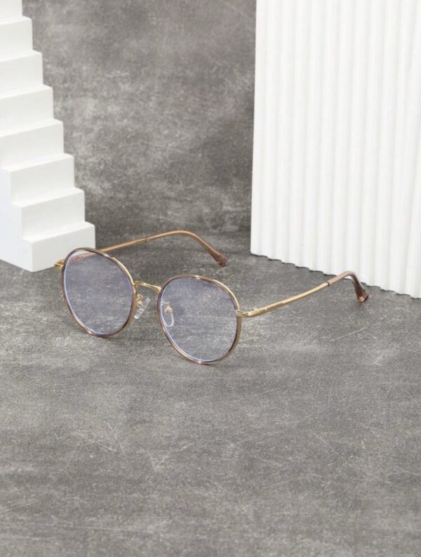 Champagne Gold Round Artistic Vintage Style Anti-Blue Light Eyeglasses - Image 2