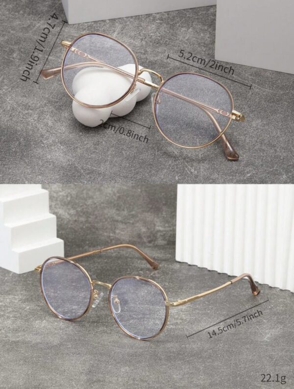 Champagne Gold Round Artistic Vintage Style Anti-Blue Light Eyeglasses - Image 5