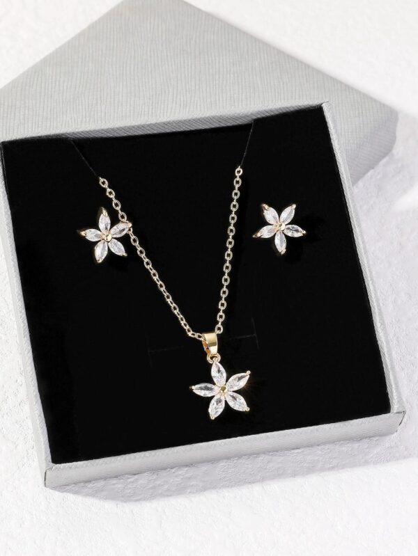 1pc Gold Flower Pendant Necklace & 1pair Stud Earrings