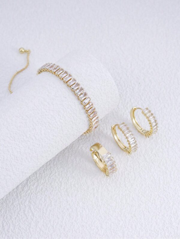 4pcs Gold Minimal Cubic Zirconia Bracelet, Earrings & Ring Set