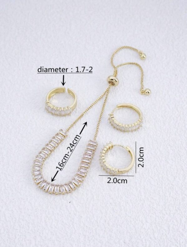 4pcs Gold Minimal Cubic Zirconia Bracelet, Earrings & Ring Set - Image 3