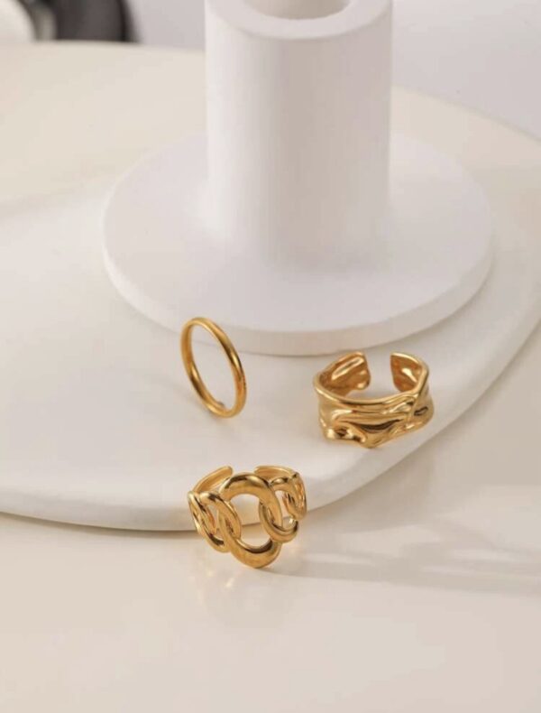 Non Tarnish 3pcs Adjustable Statement Decor Rings - Image 2