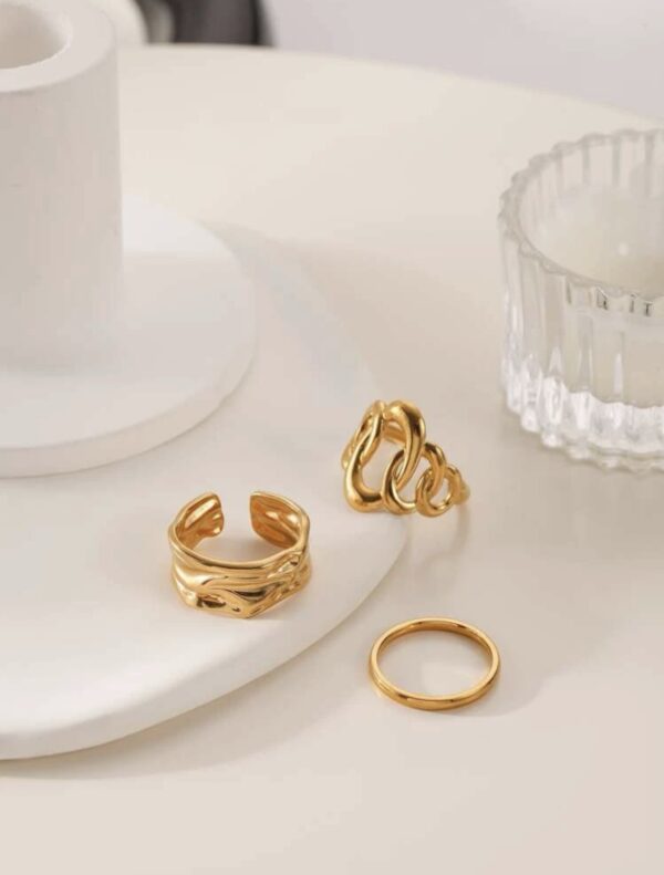 Non Tarnish 3pcs Adjustable Statement Decor Rings - Image 3