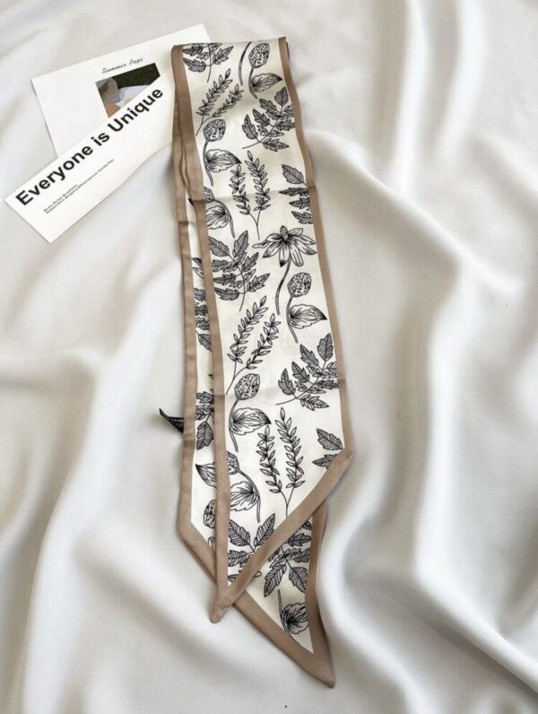 Brown Flora Print Silky Scarf Hairband Multi-use for Vacation and Daily Life - Image 3