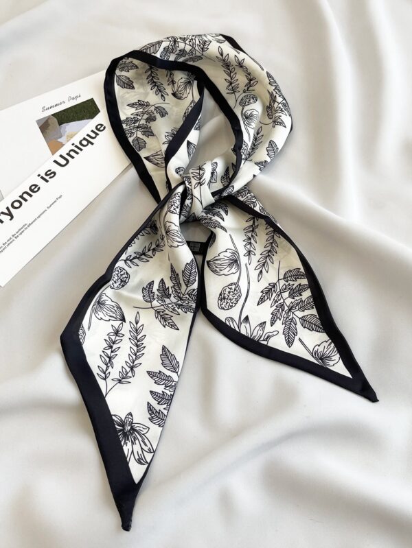 Black Flora Print Silky Scarf Hairband Multi-use for Vacation and Daily Life - Image 2