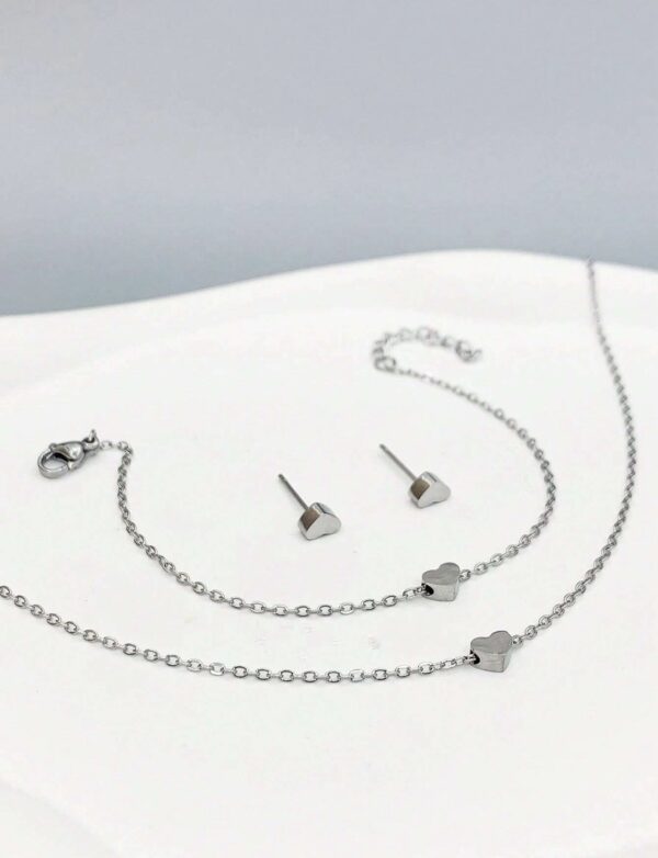 Non Tarnish Silver Minimal Necklace, Beacelet and Earrings Set - Image 3