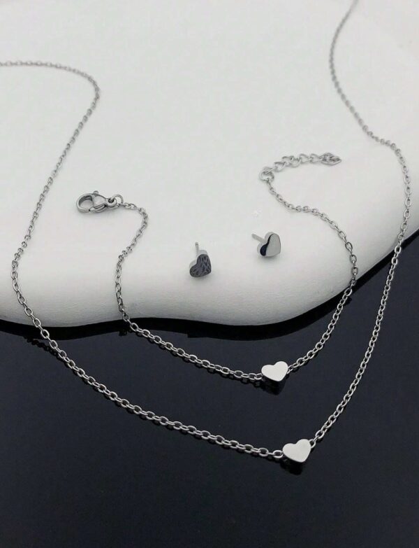 Non Tarnish Silver Minimal Necklace, Beacelet and Earrings Set - Image 2