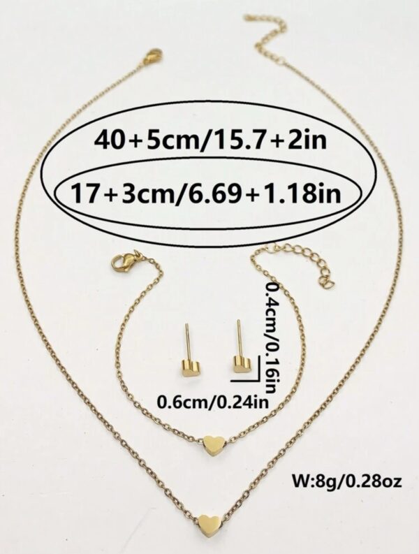 Non Tarnish Minimal Necklace, Beacelet and Earrings Set - Image 3