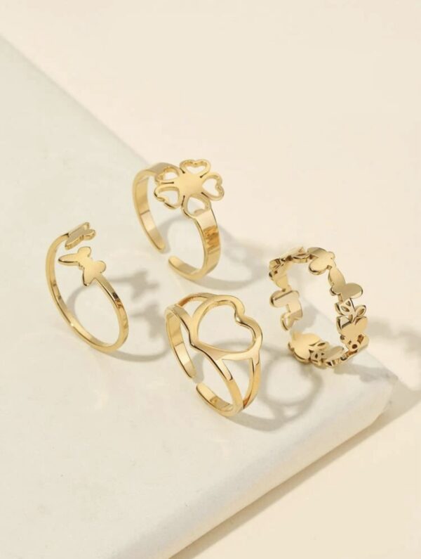 4pcs Adjustable Non Tarnish Pattern Ring Set - Image 2
