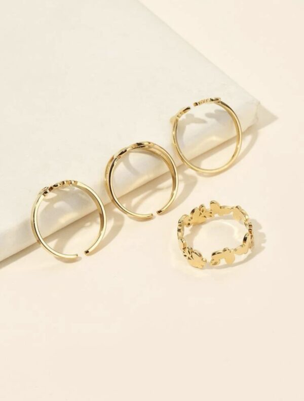4pcs Adjustable Non Tarnish Pattern Ring Set - Image 3