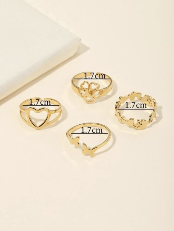4pcs Adjustable Non Tarnish Pattern Ring Set - Image 4