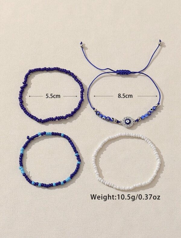 4pcs Bohemian Blue Eye Decor Beaded Bracelet - Image 5