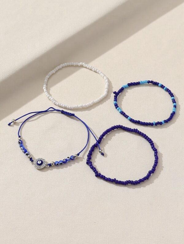 4pcs Bohemian Blue Eye Decor Beaded Bracelet - Image 3