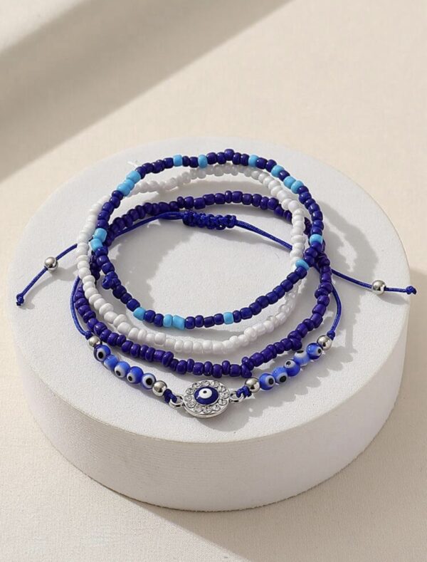 4pcs Bohemian Blue Eye Decor Beaded Bracelet