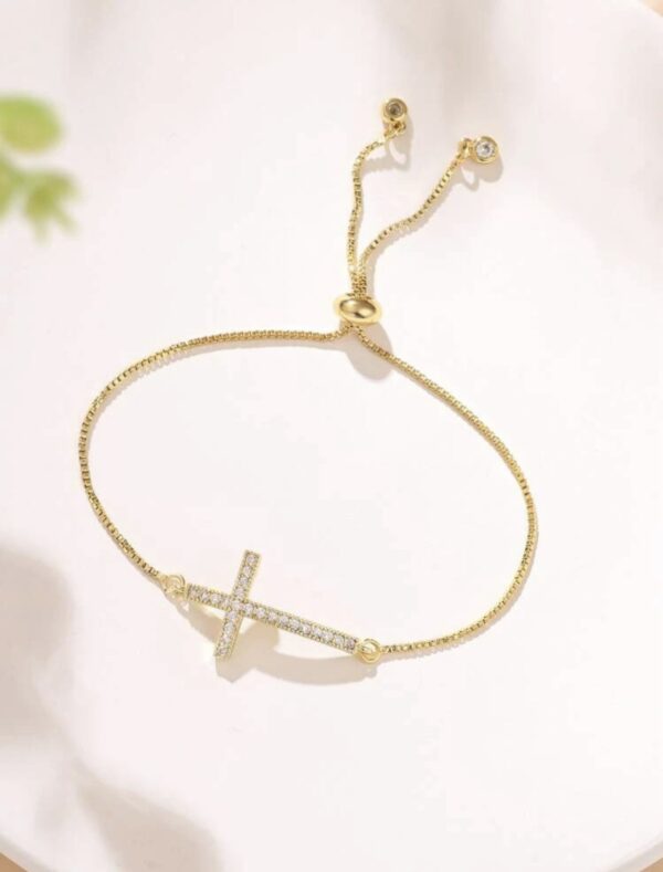 Minimal Cubic Zirconia Cross Charm Bracelet - Image 2