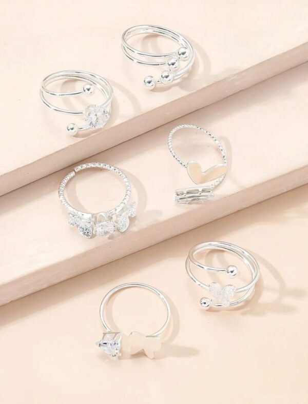 5pcs Silver Cubic Zirconia and Butterfly Decor Ring Set - Image 3