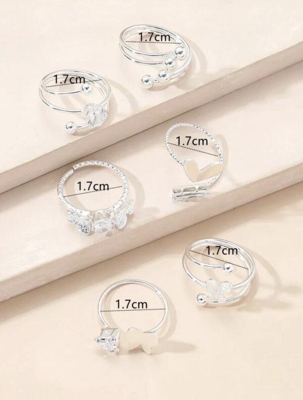 5pcs Silver Cubic Zirconia and Butterfly Decor Ring Set - Image 4