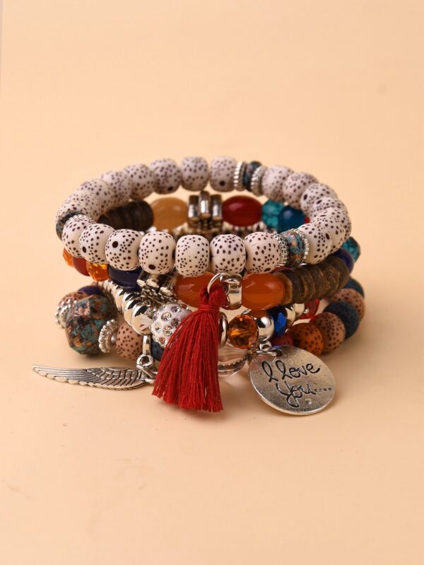 4pcs Tassel Chain Beaded Bracelet