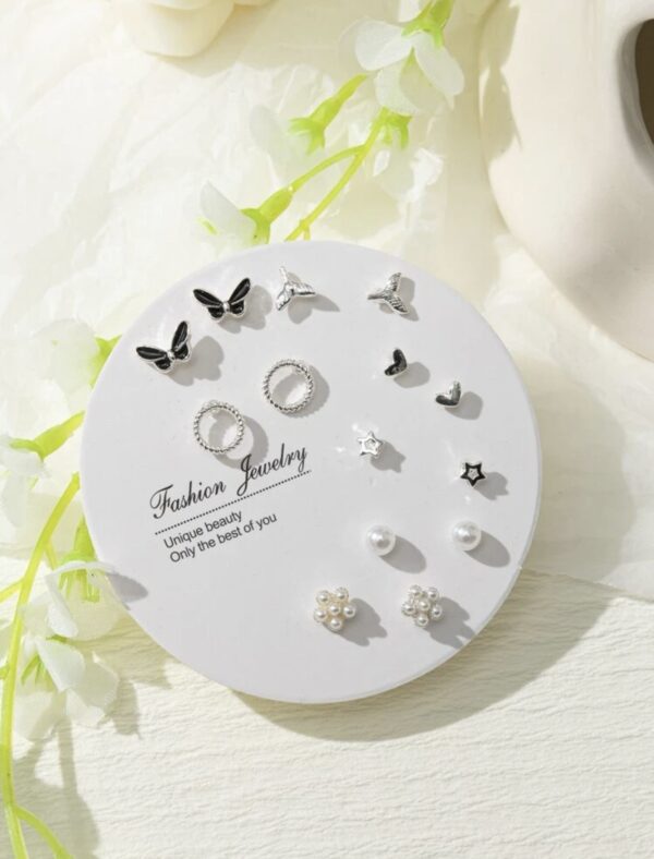 7pairs Elegant Bow & Faux Pearl Stud Earrings