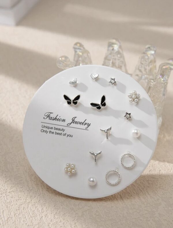 7pairs Elegant Bow & Faux Pearl Stud Earrings - Image 2