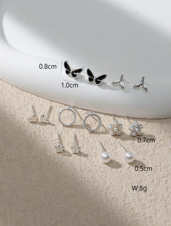 7pairs Elegant Bow & Faux Pearl Stud Earrings - Image 3