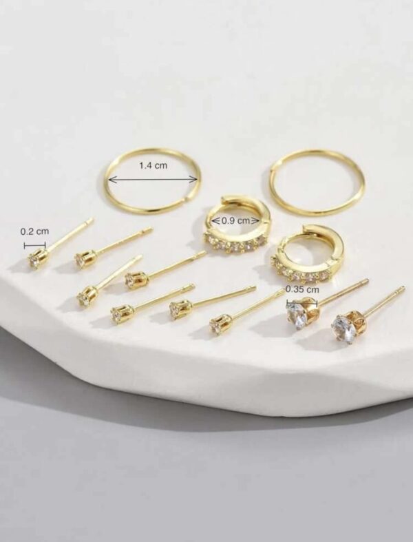 13pcs Gold Cubic Zirconia Decor Earrings - Image 4